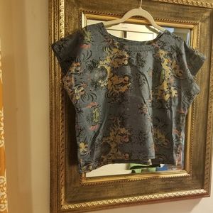 Blue asian style cotton crop top.